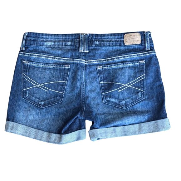 Aeropostale Jean Shorts Cuffed Bermuda Dark Wash Womens Size 5/6 Summer Beachy - Picture 2 of 5